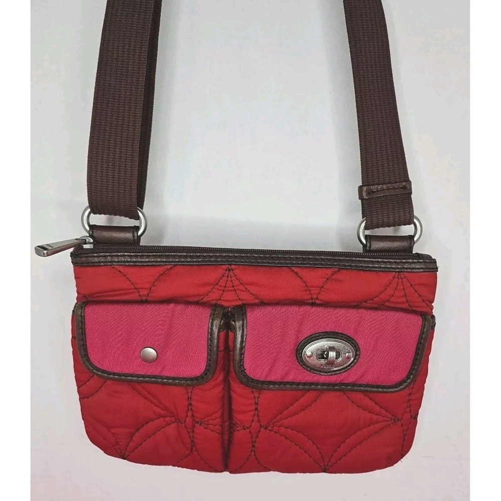Fossil Red and Pink Quilted Crossbody Bag